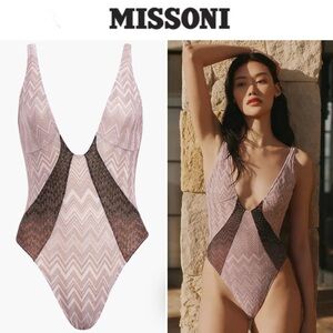 Missoni Metallic Colorblock Gradient Zigzag One-Piece Multicolor Swimsuit IT 46